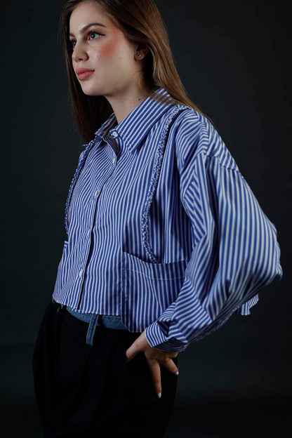 Blue & White Stripes Crop Shirt