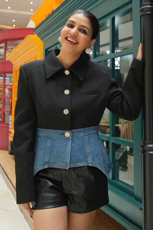 Denim Crop Jacket with Collar