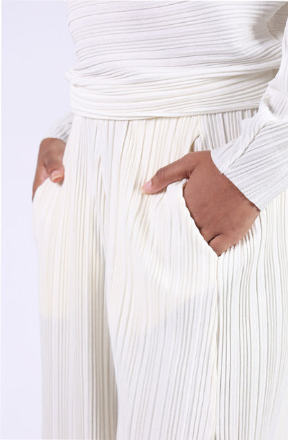 White Pleated Top & Matching Pleated Pants